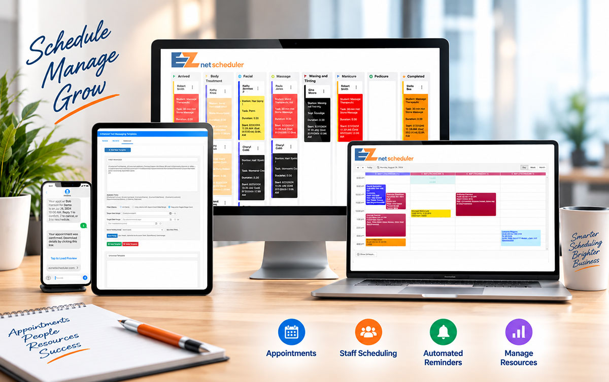 EZnet Scheduler on desktop, tablet, and mobile devices